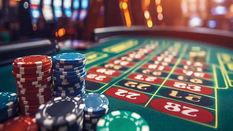 Stack of casino chips and money, symbolizing bankroll management for table games