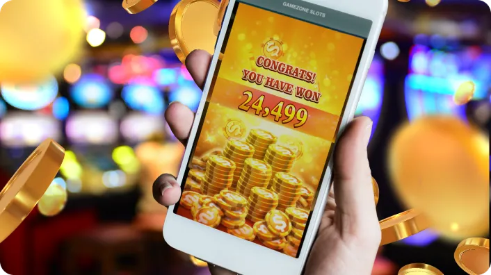 Mobile phone displaying a slot game